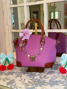 Dooney & Bourke Lilac Dome Satchel with Brown Trim